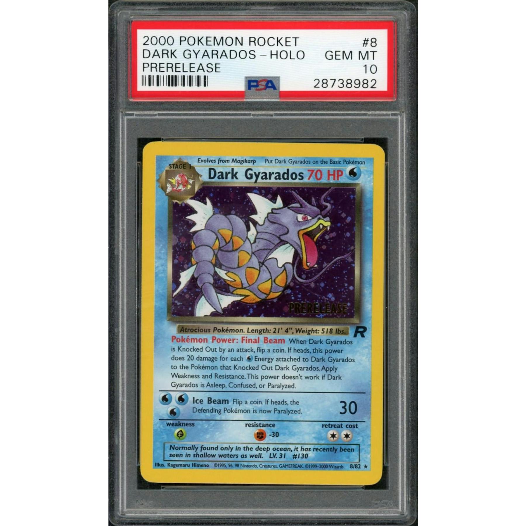 2000 Pokemon Rocket Dark Gyarados Holo Prerelease #8 PSA 10