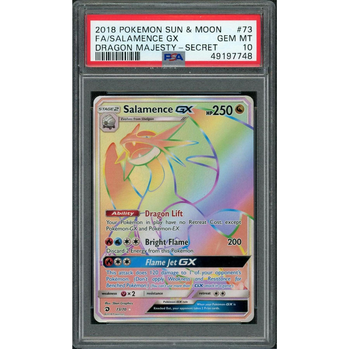 2018 Pokemon Dragon Majesty Salamence GX Secret #73 PSA 10
