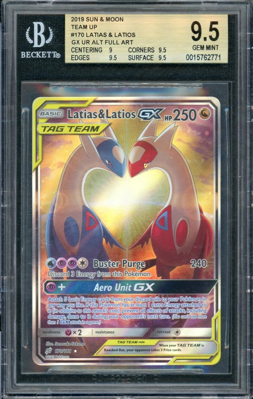 2019 Pokemon Team Up Latias & Latios GxTag Team Alt Art Full Art #170 BGS 9.5