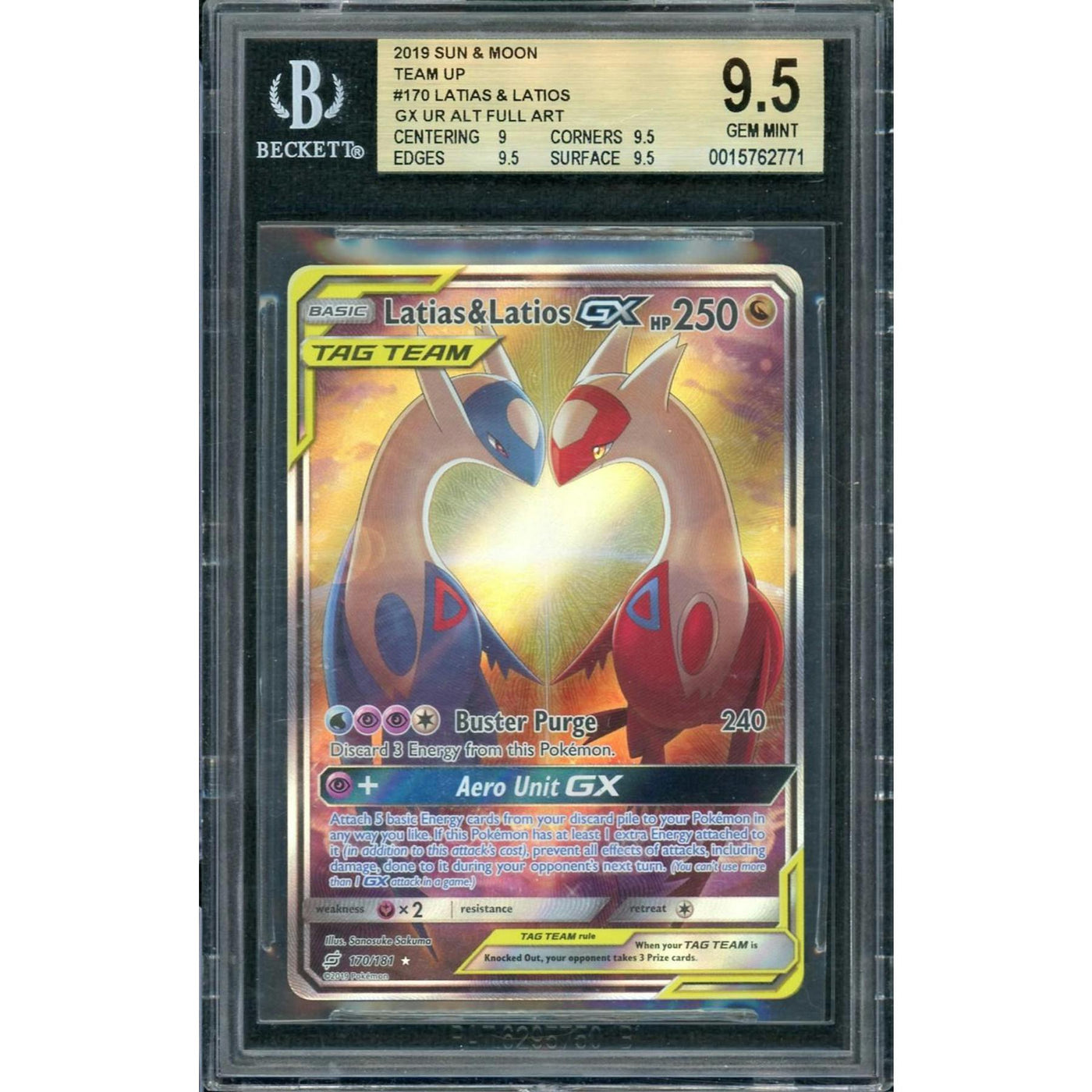 2019 Pokemon Team Up Latias & Latios GxTag Team Alt Art Full Art #170 BGS 9.5
