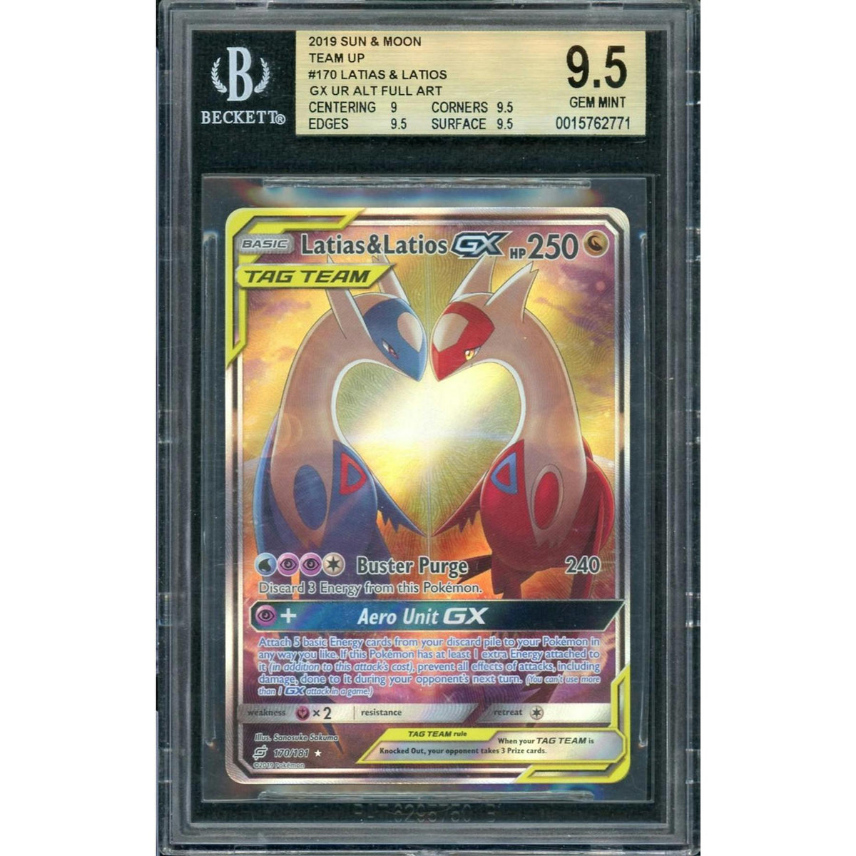 2019 Pokemon Team Up Latias & Latios GxTag Team Alt Art Full Art #170 BGS 9.5
