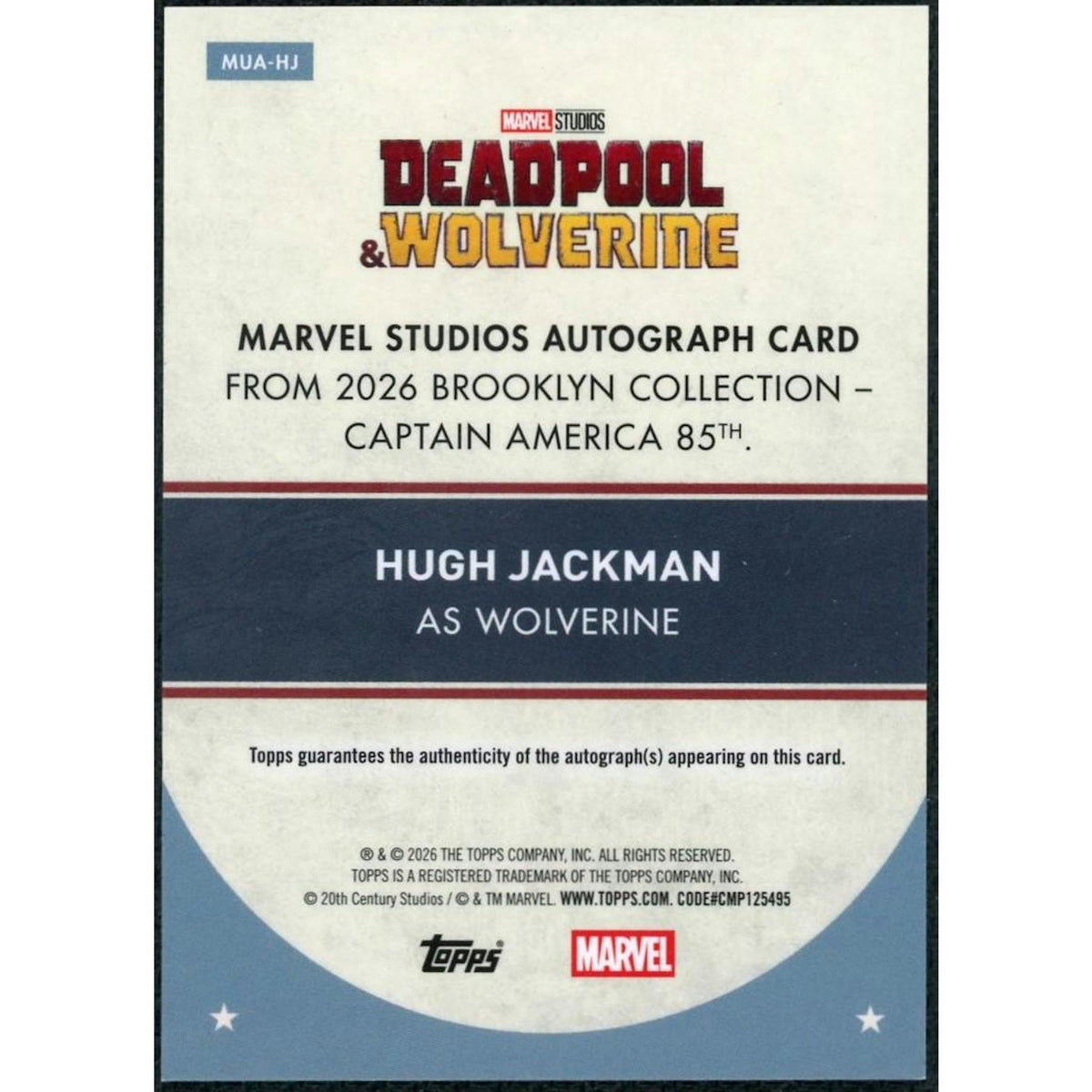 2026 Topps Marvel Brooklyn Collection Hugh Jackman Wolverine Auto Red /5