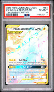 2019 Pokemon Team Up Pikachu & Zekrom Gx Tag Team Secret Full Art #184 PSA 10