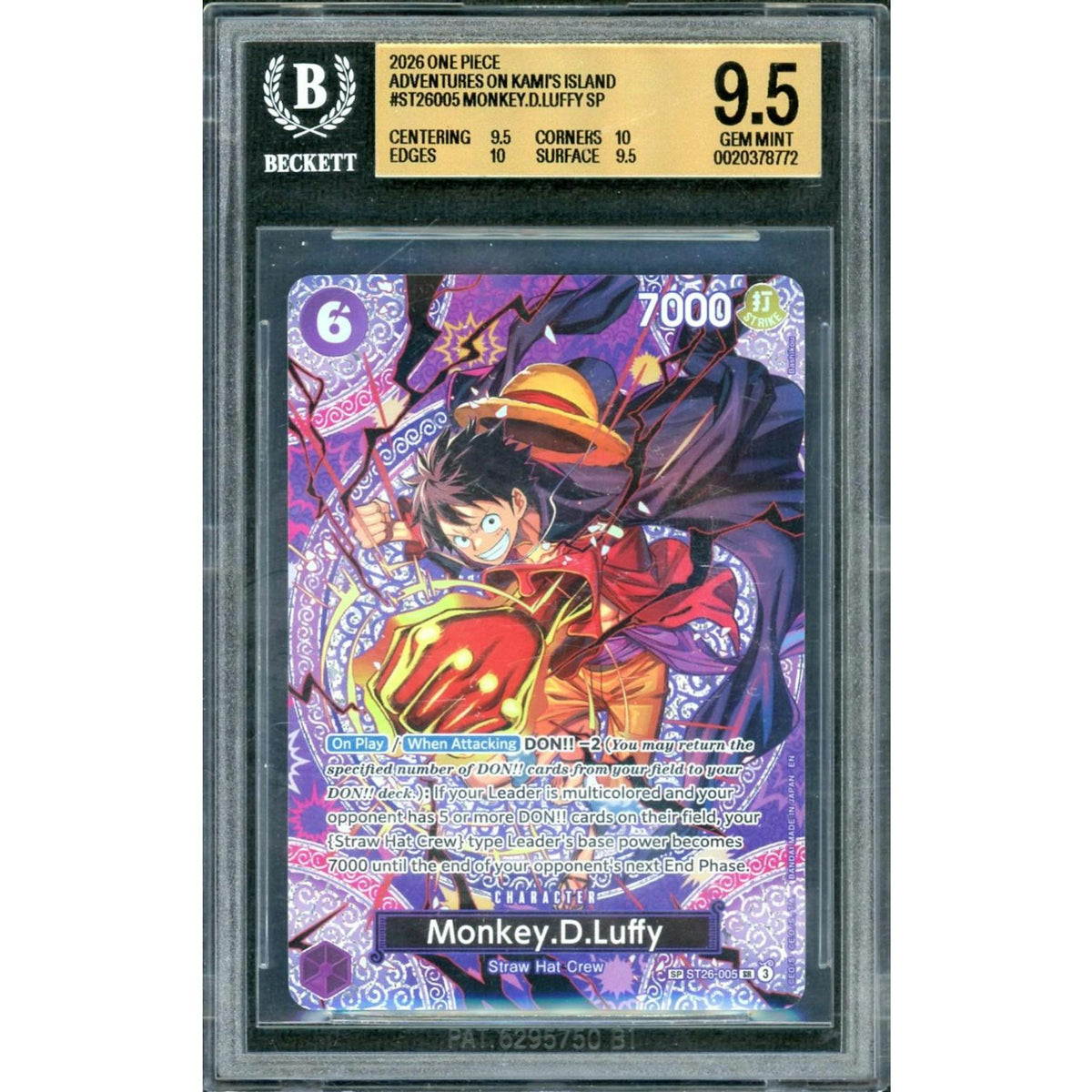 2026 One Piece Adventures On Kami's Island Monkey D. Luffy #ST26-005 BGS 9.5