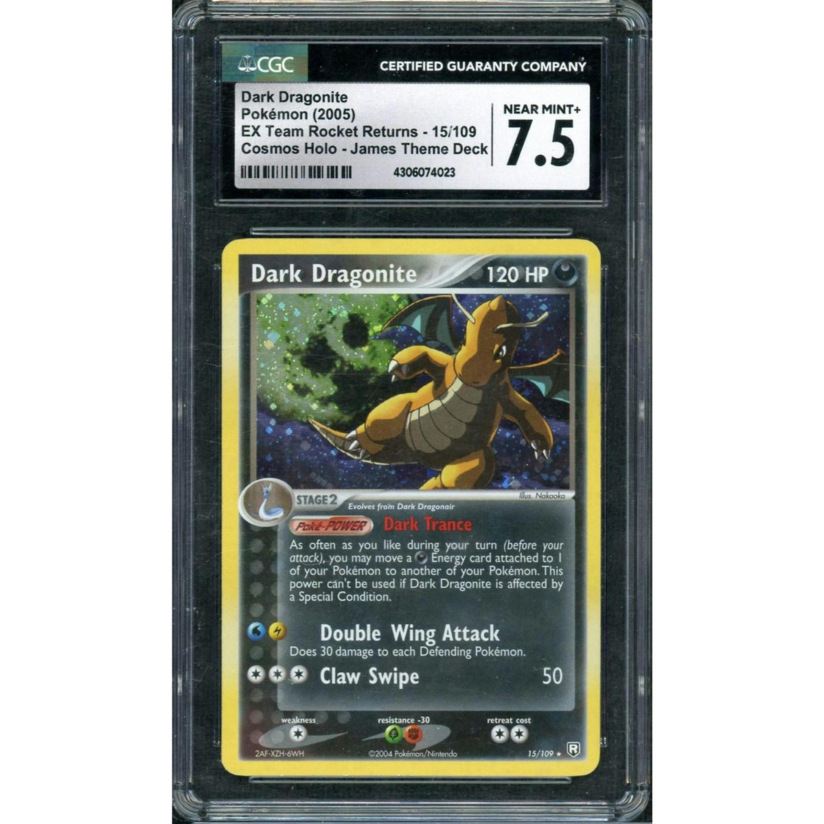 2005 Pokemon Dark Dragonite Cosmos Holo Team Rocket Reutrns 15/109 CGC 7.5