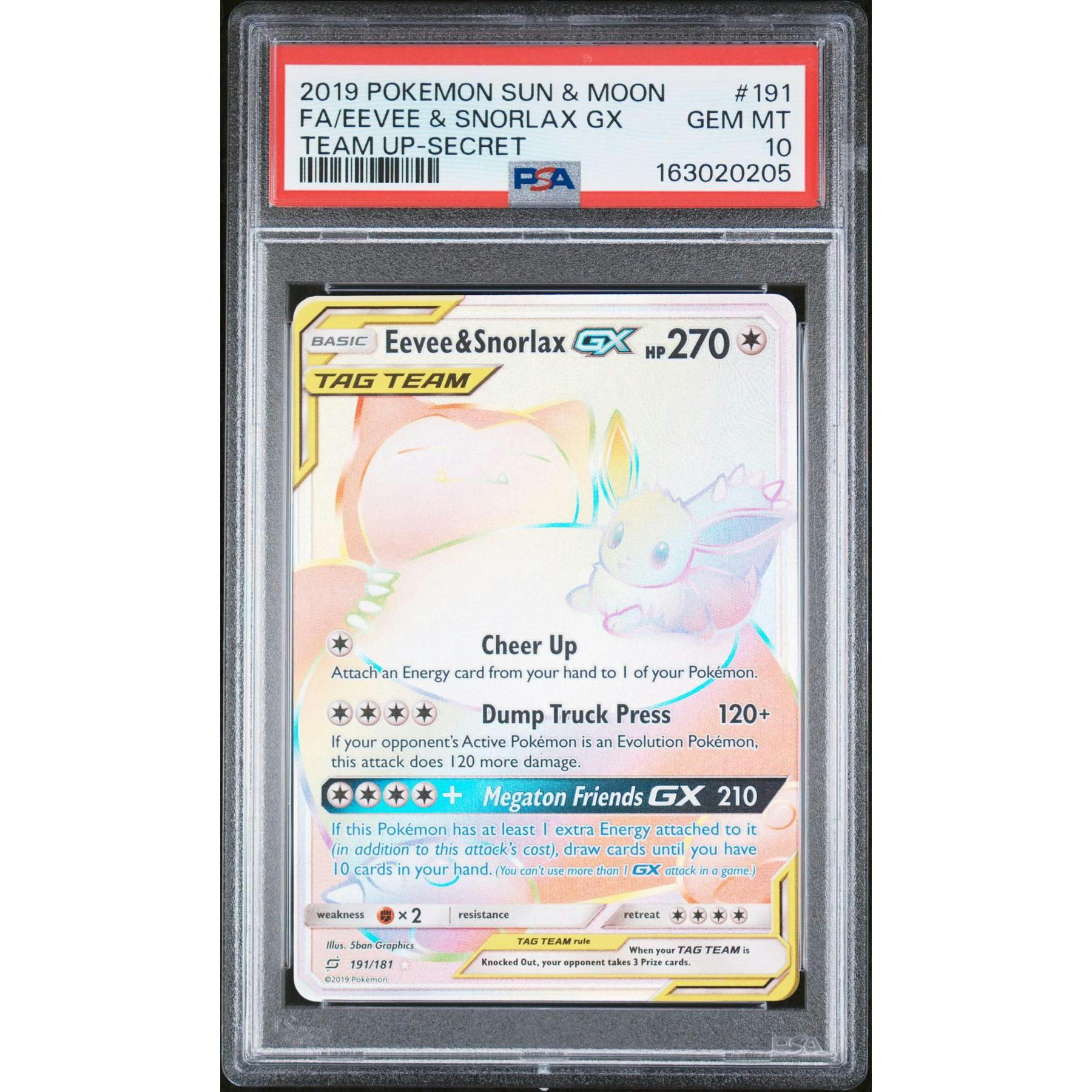 2019 Pokemon Team Up Eevee & Snorlax GX Tag Team Secret #191 PSA 10