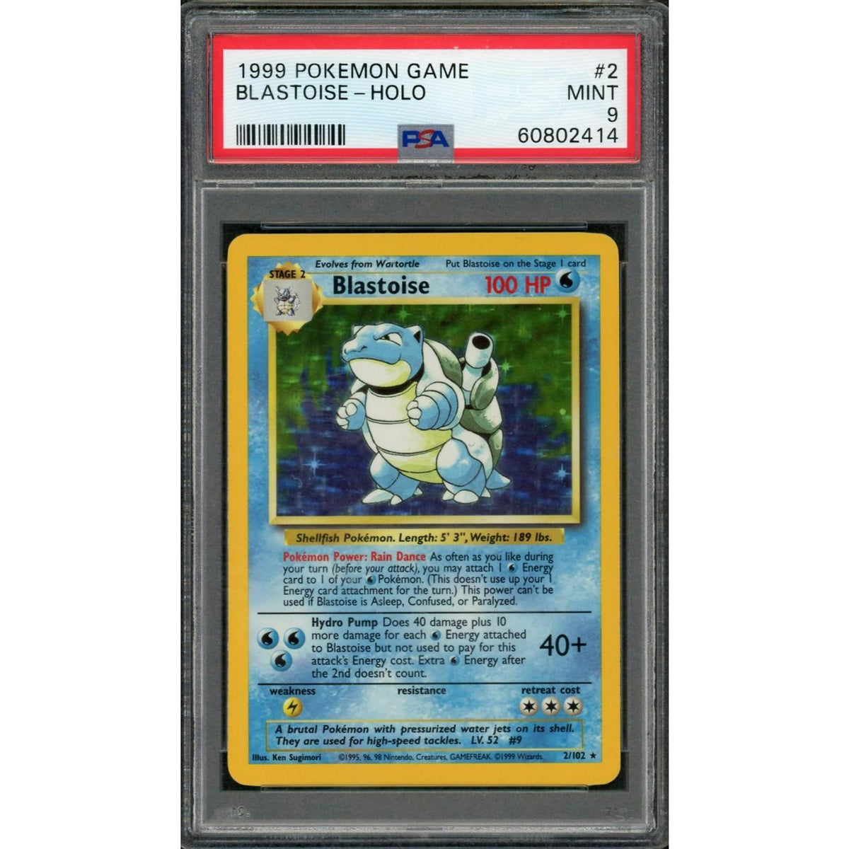 1999 Pokemon Base Set Blastoise Holo #2 PSA 9