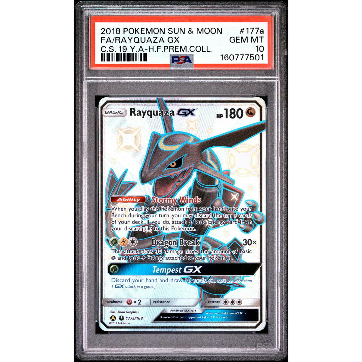 2018 Pokemon Hidden Fates Premium Collection Rayquaza GX #177a PSA 10