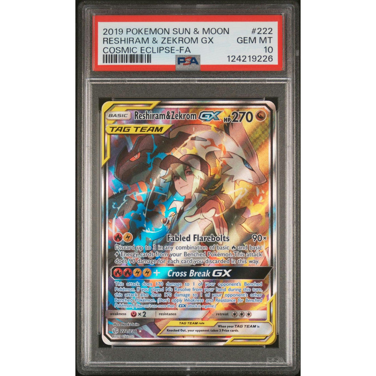 2019 Pokemon Cosmic Eclipse Reshiram & Zekrom GX Tag Team #222 PSA 10