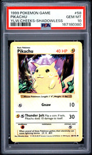 1999 Pokemon Game Pikachu Yellow Cheeks Shadowless #58 PSA 10