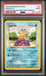 1999 Pokemon Game Squirtle Shadowless Red Diamond Error #63 PSA 9