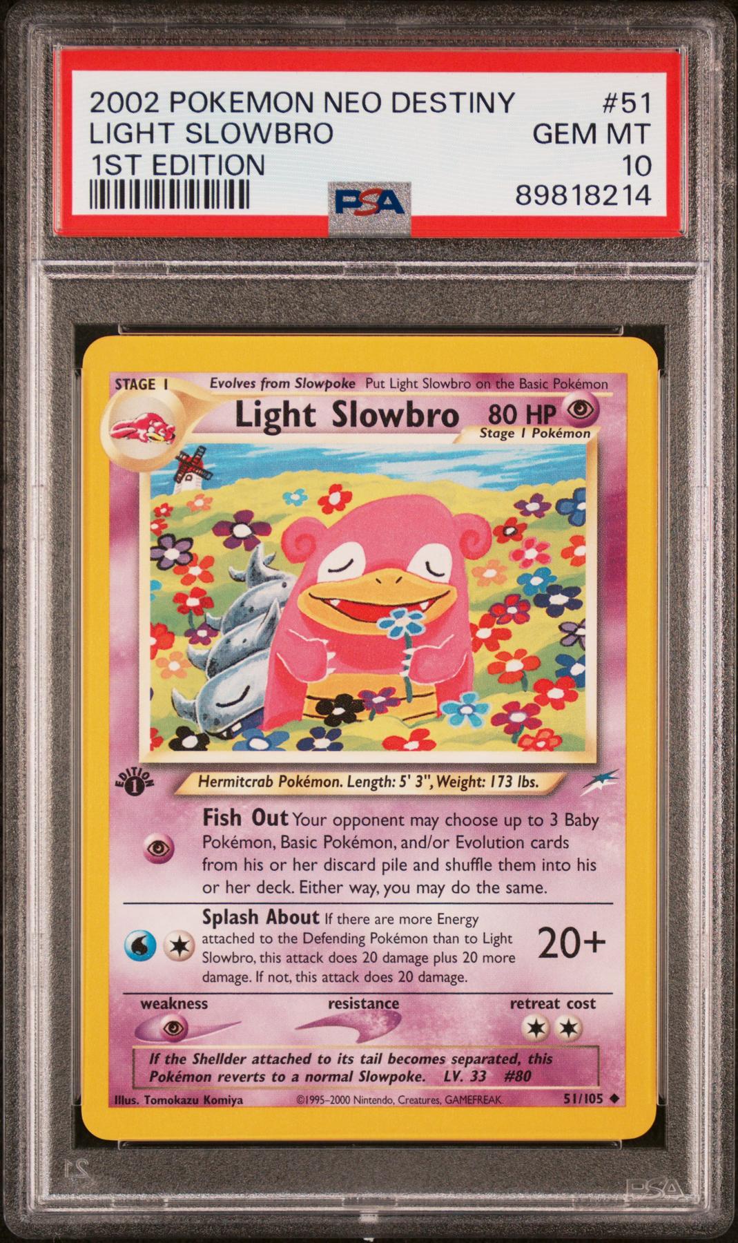 2002 Pokemon Neo Destiny Light Slowbro 1st Edition #51 PSA 10