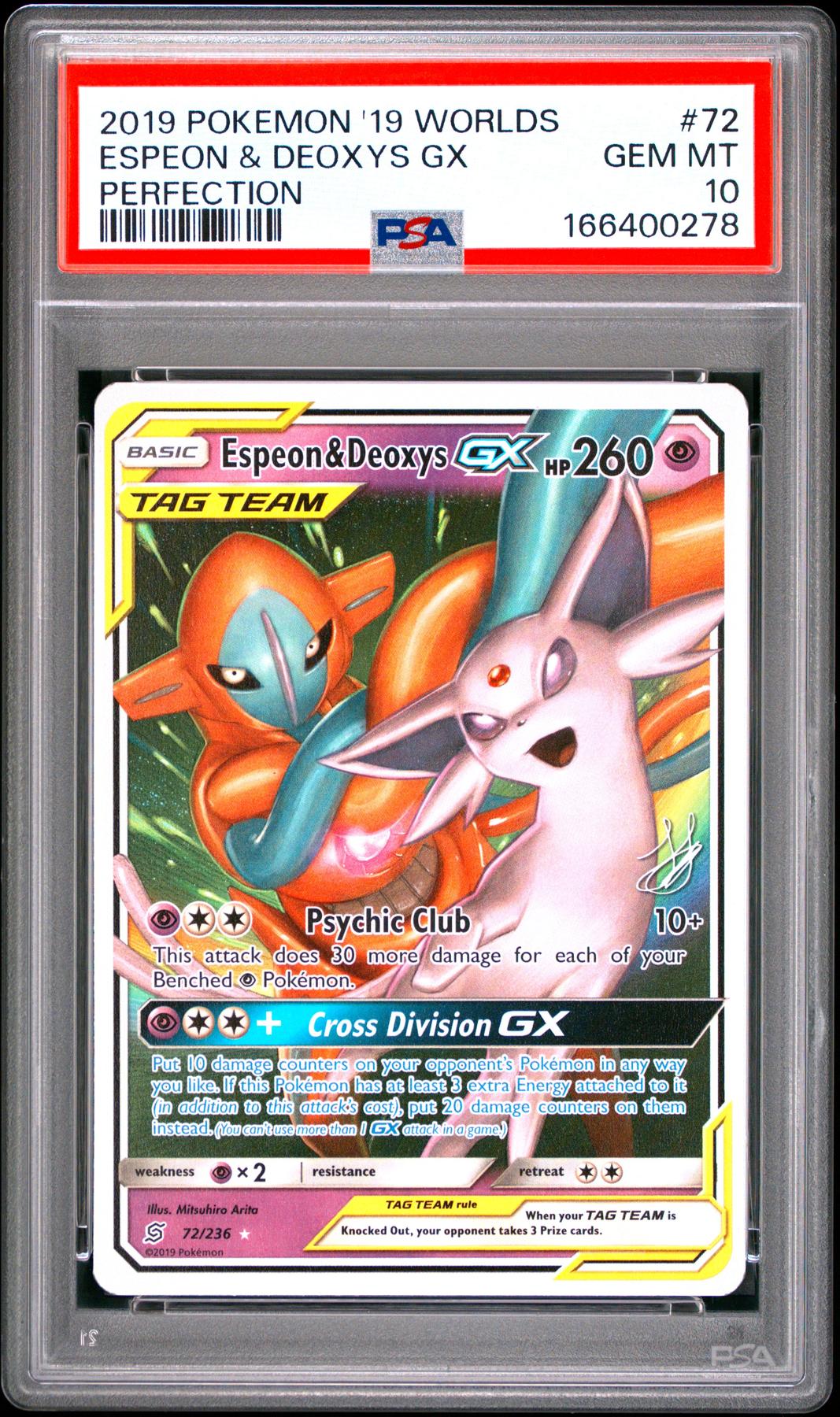 2019 Pokemon World Championships Deck Perfection Espeon & Deoxys Gx #72 PSA 10