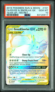 2019 Pokemon Team Up Eevee & Snorlax GX Tag Team Secret #191 PSA 10