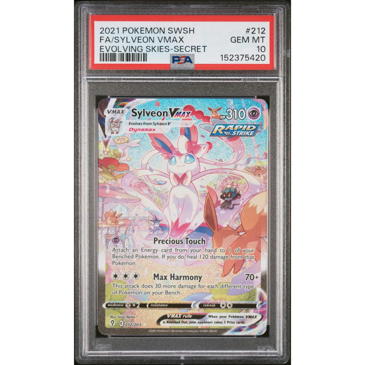 2021 Pokemon Evolving Skies Sylveon VMax Secret #212 PSA 10