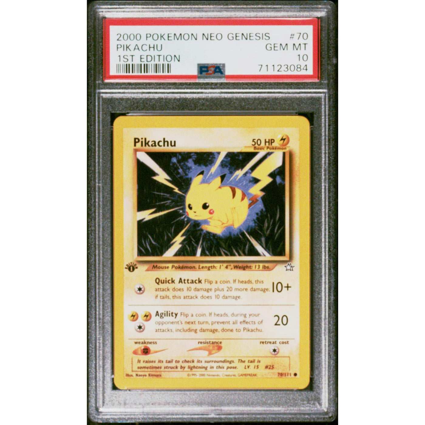2000 Pokemon Neo Genesis Pikachu 1st Edition #70 PSA 10