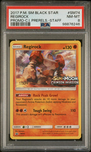 Pokemon Crimson Invasion Prerelease STAFF Promo Regirock SM74 PSA 8