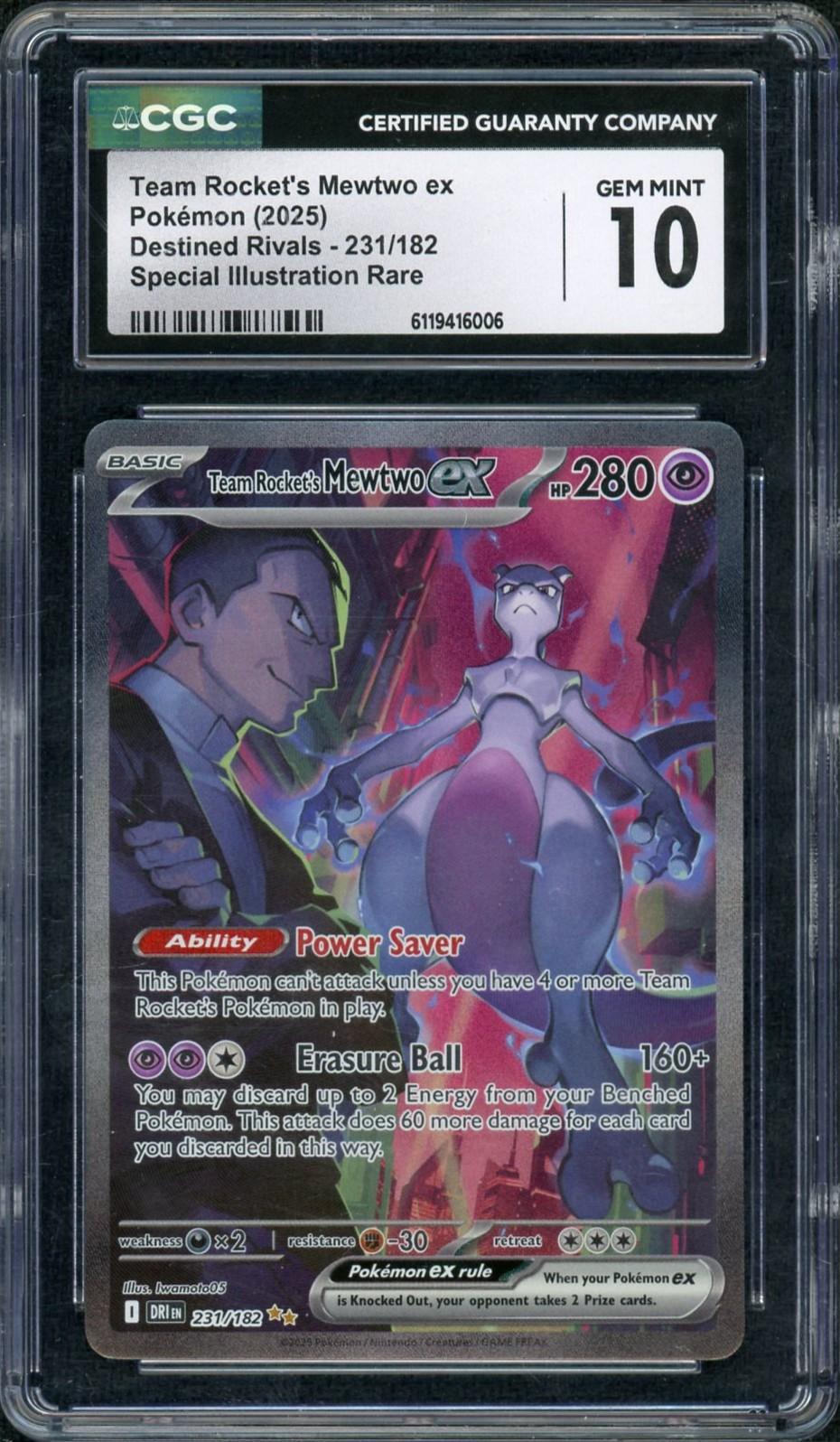 2025 Pokemon Destined Rivals Team Rocket's Mewtwo ex SIR #231 CGC 10
