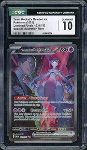 2025 Pokemon Destined Rivals Team Rocket's Mewtwo ex SIR #231 CGC 10
