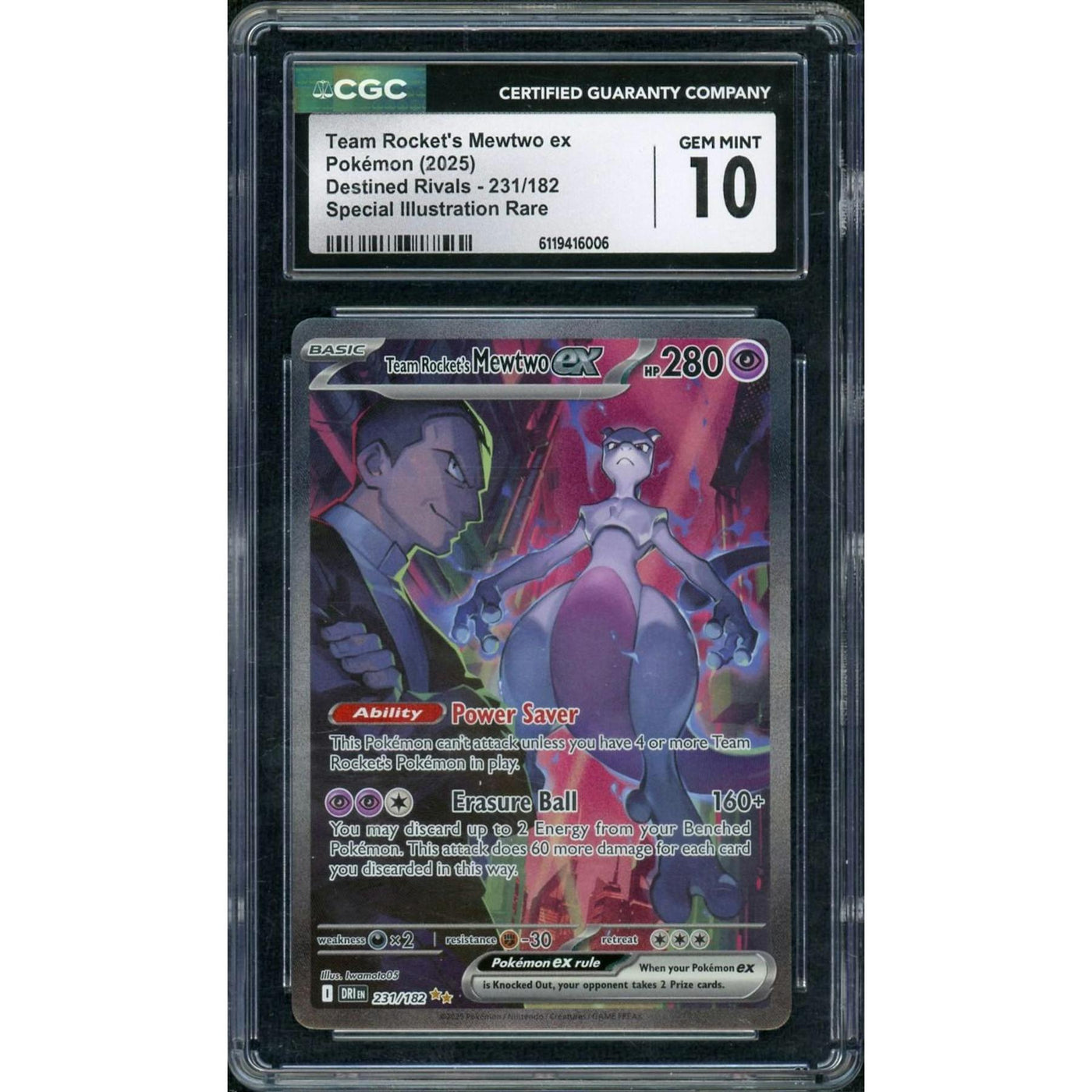 2025 Pokemon Destined Rivals Team Rocket's Mewtwo ex SIR #231 CGC 10