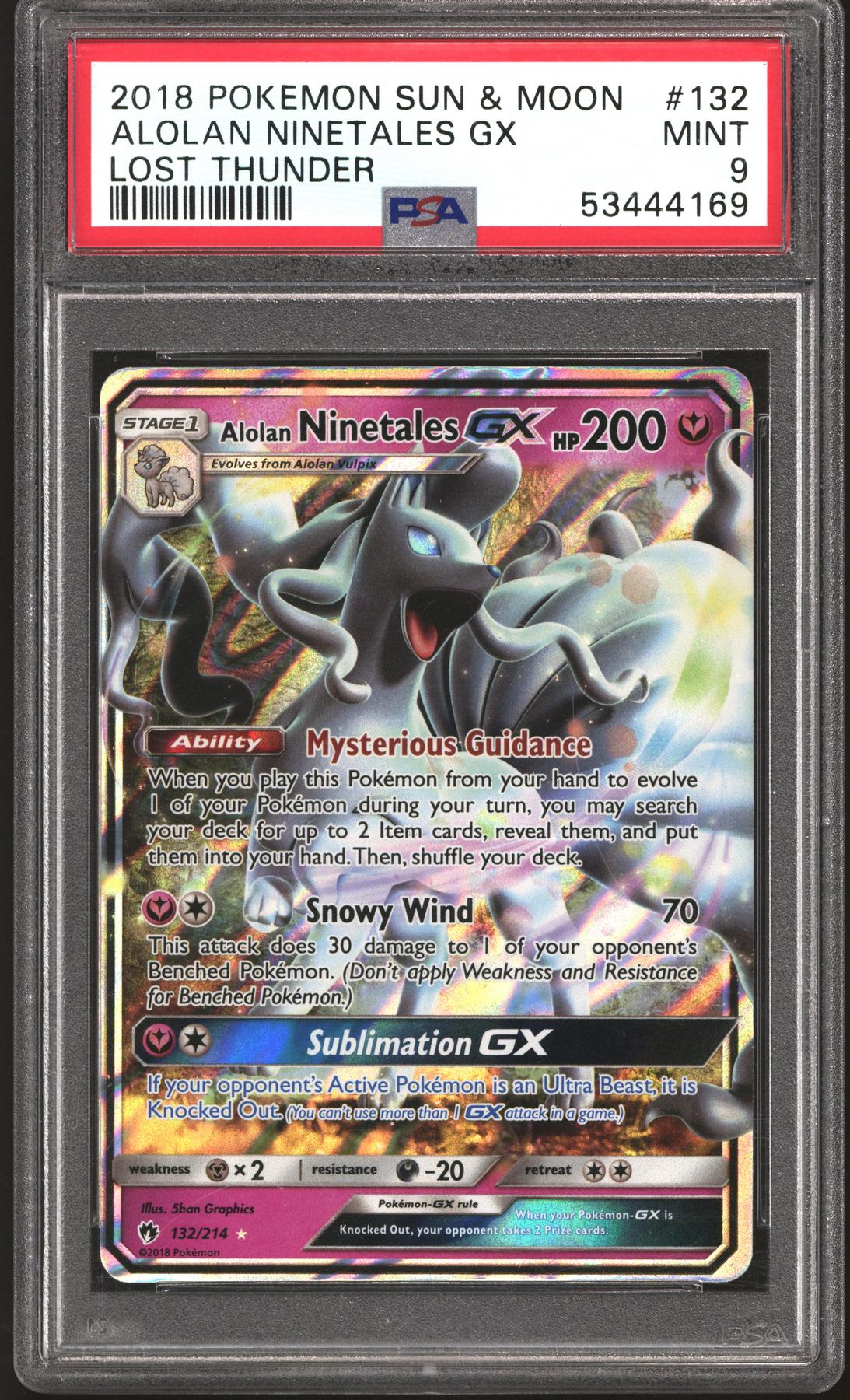 Pokemon Lost Thunder Alolan Ninetales GX 132/214 PSA 9