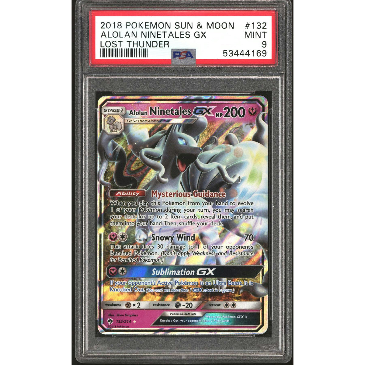 Pokemon Lost Thunder Alolan Ninetales GX 132/214 PSA 9