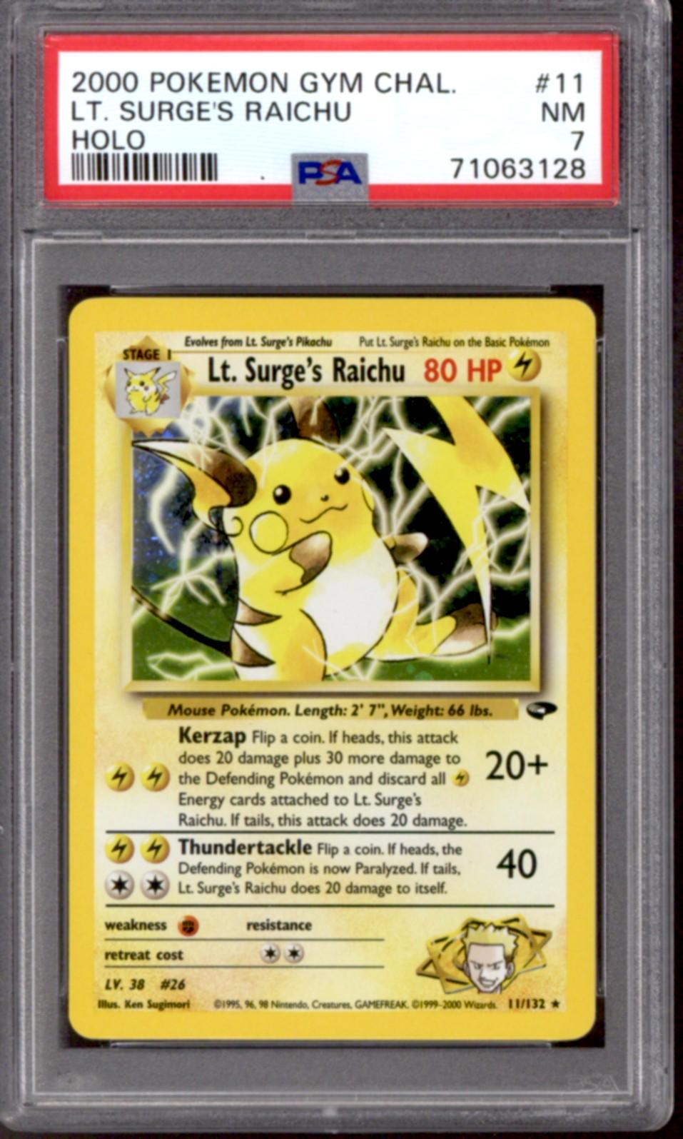 Pokemon Gym Challenge Lt. Surge's Raichu 11/132 PSA 7