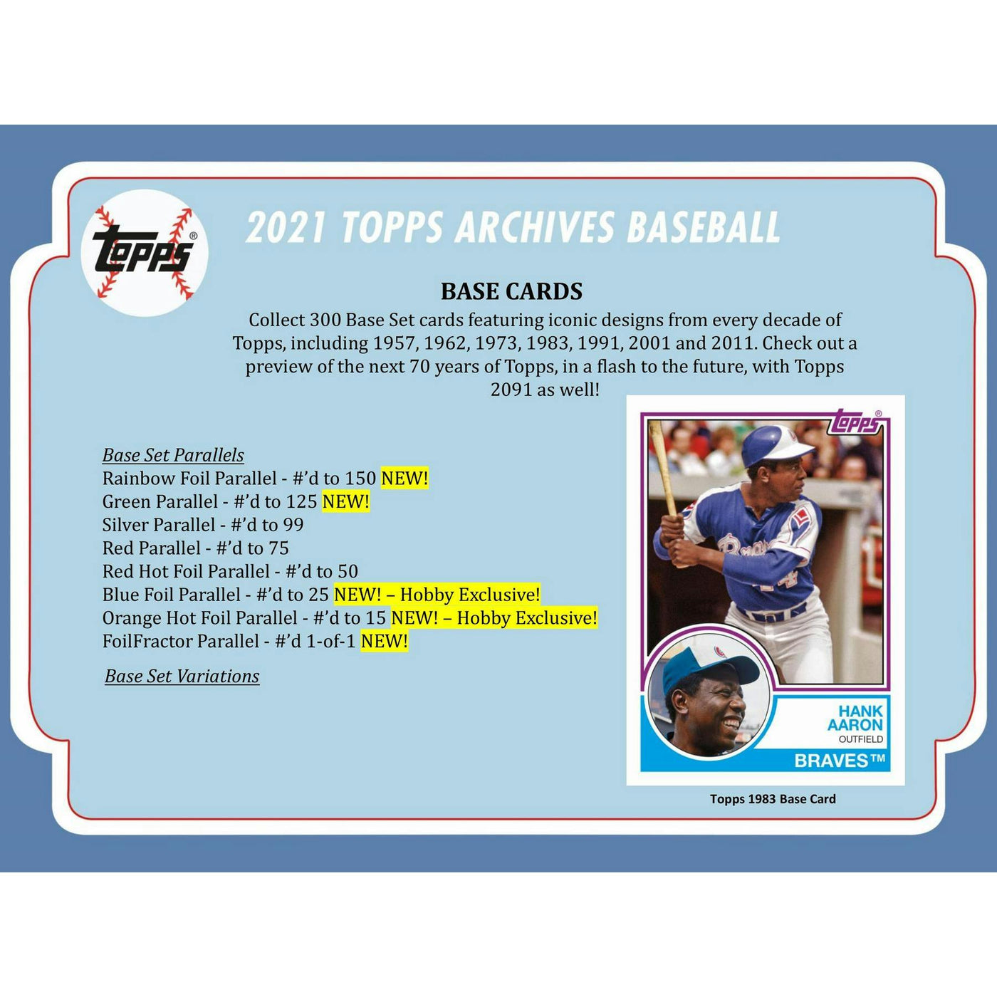 2021 Topps Archives Baseball Hobby 10-Box Case