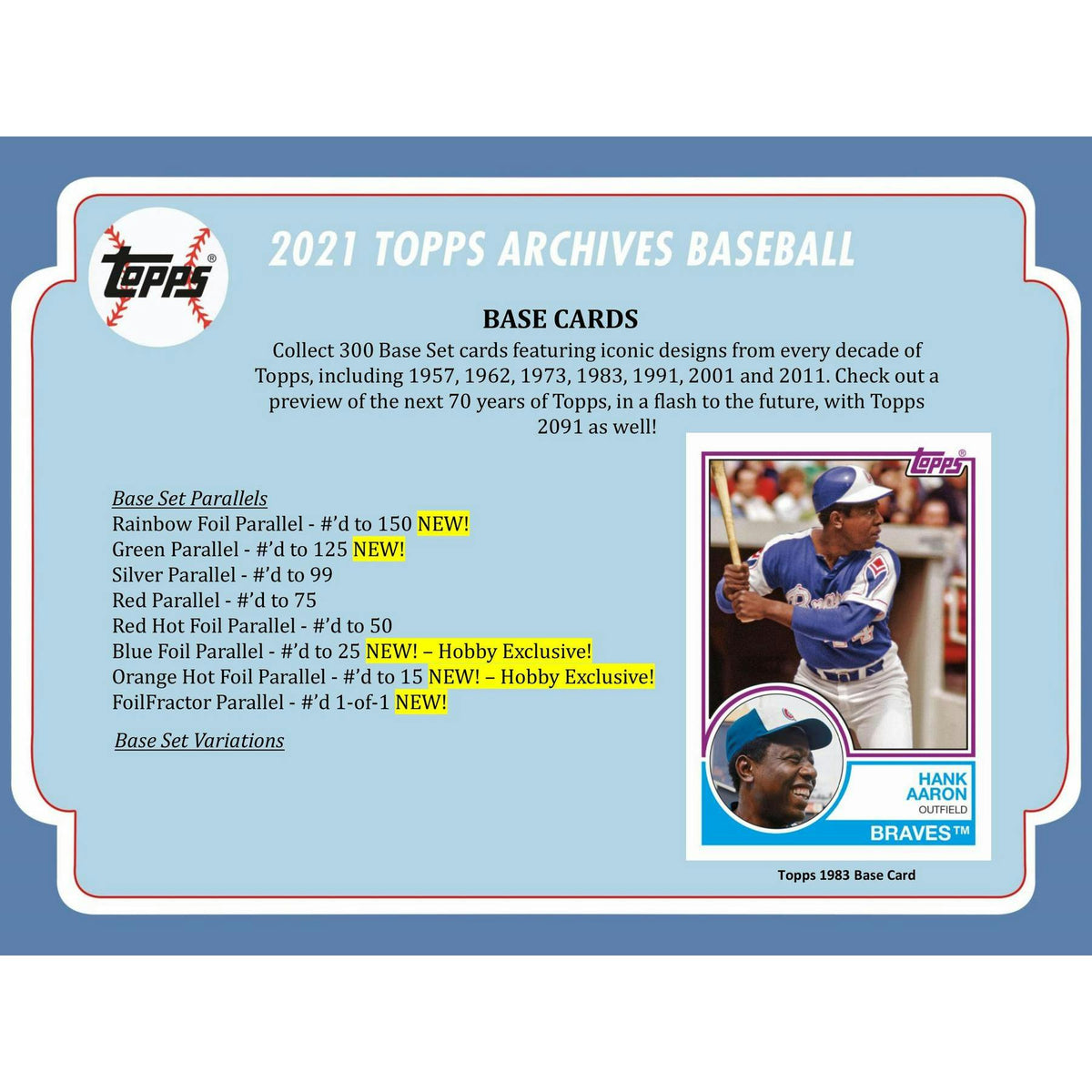 2021 Topps Archives Baseball Hobby 10-Box Case