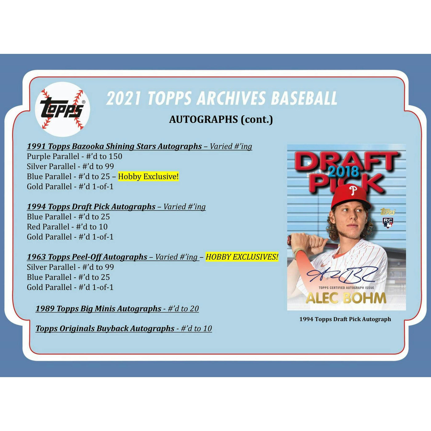 2021 Topps Archives Baseball Hobby 10-Box Case