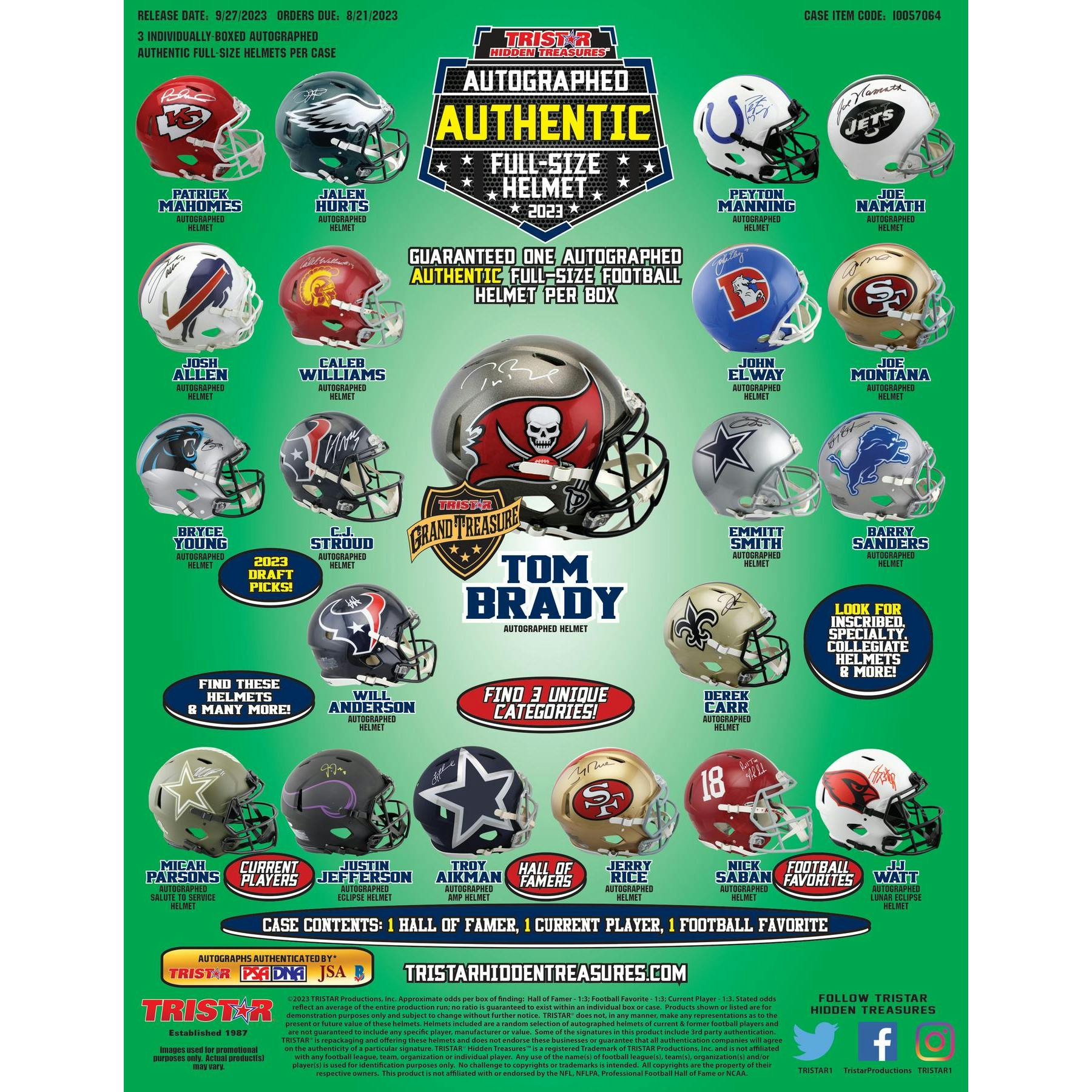 2023 TriStar Hidden Treasures Autographed Full-Size Football Helmet Series 2 Hobby Box (Reed Buy)