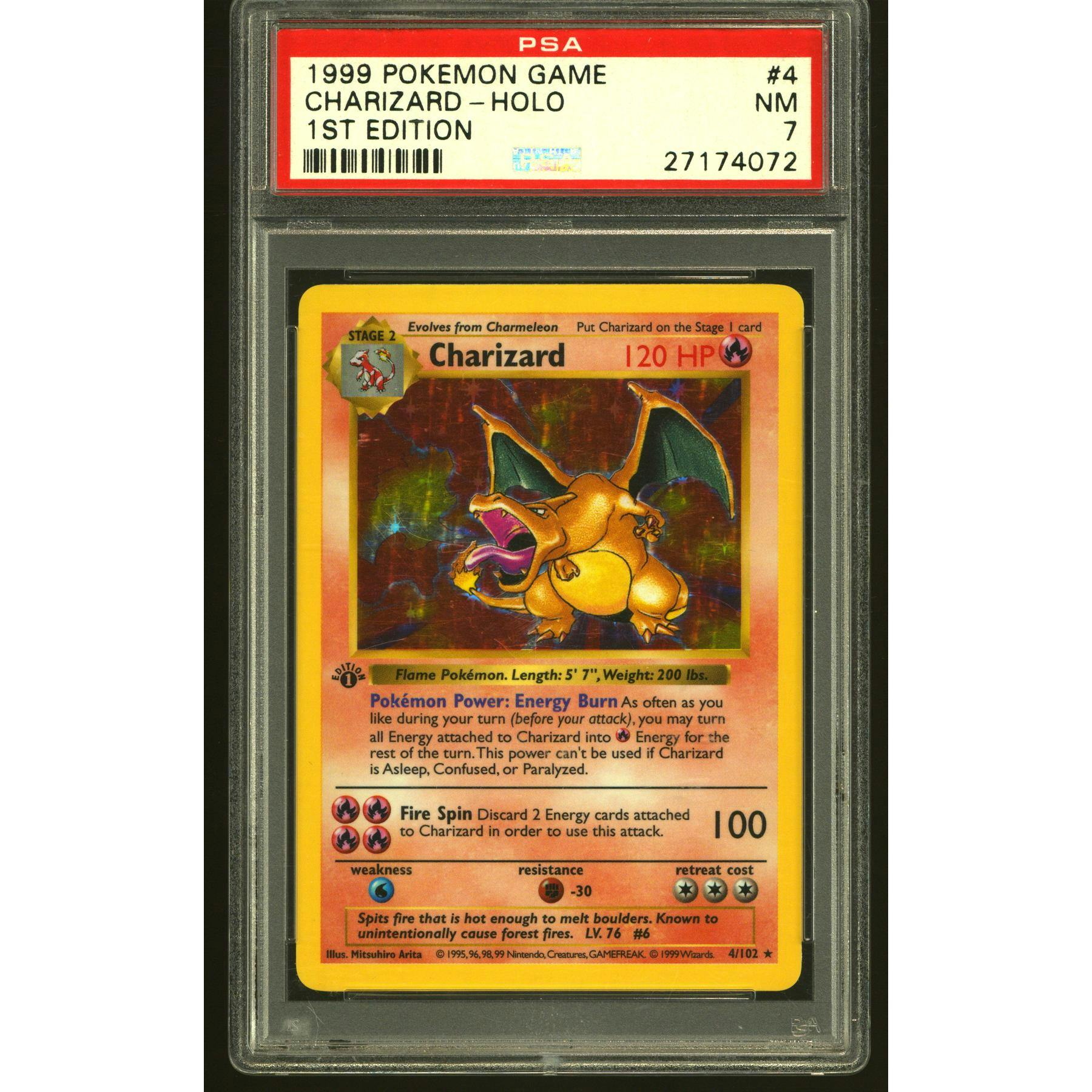 Pokemon Base Set 1st Edition Shadowless Charizard 4/102 PSA 7 - MINT FACE!