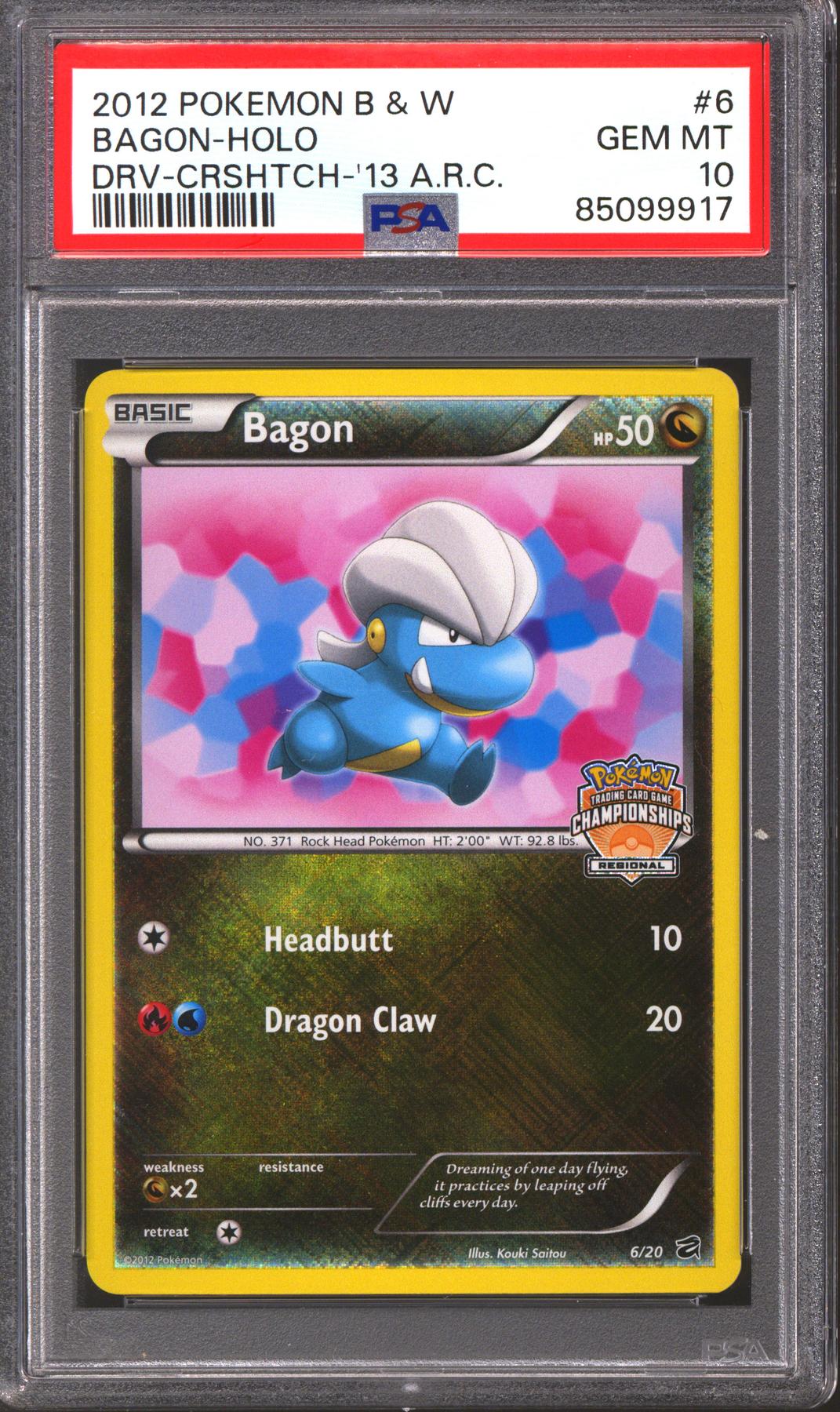 Pokemon 2012 Regional Championship Cross-Hatch Promo Bagon 6/20 PSA 10 GEM MINT *917