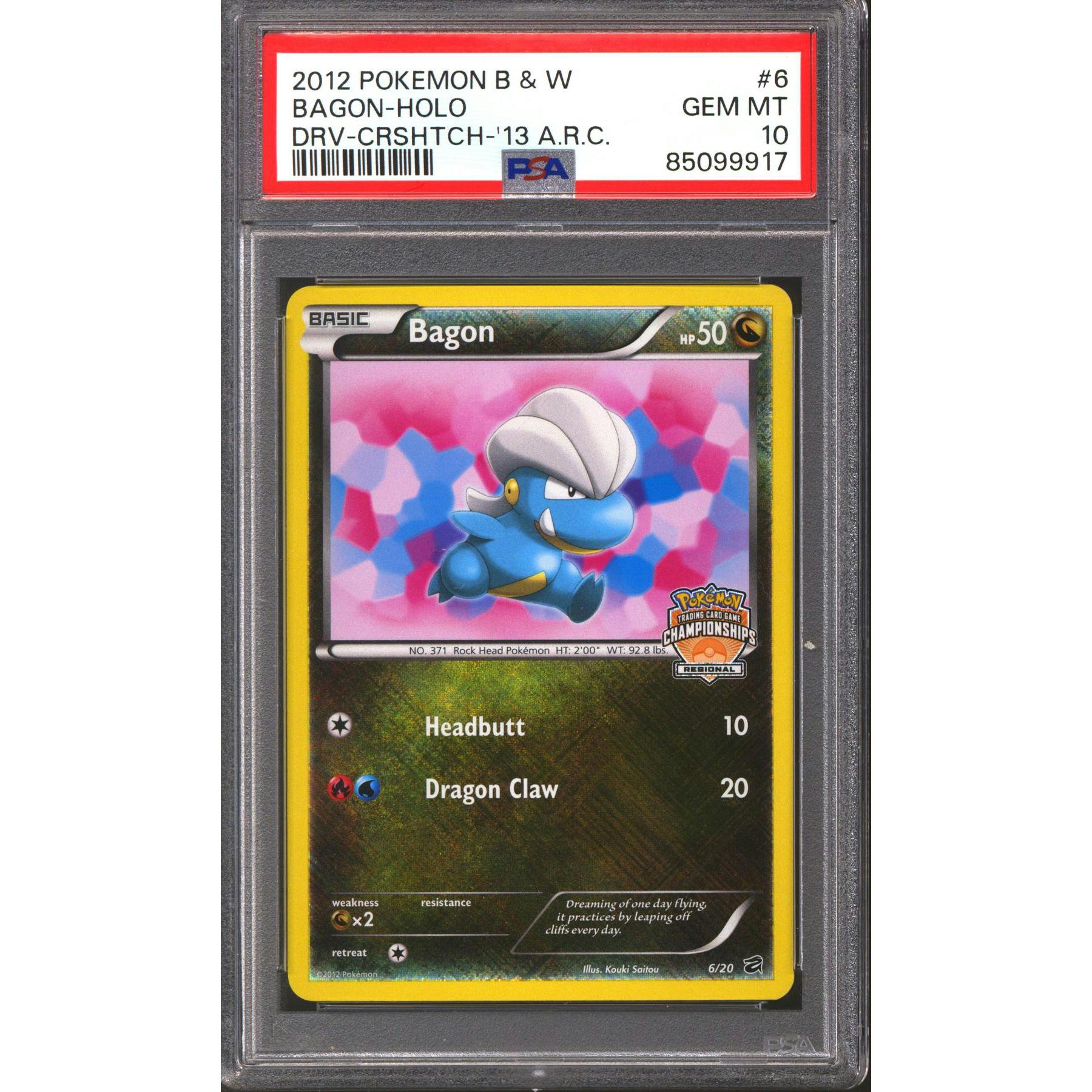 Pokemon 2012 Regional Championship Cross-Hatch Promo Bagon 6/20 PSA 10 GEM MINT *917