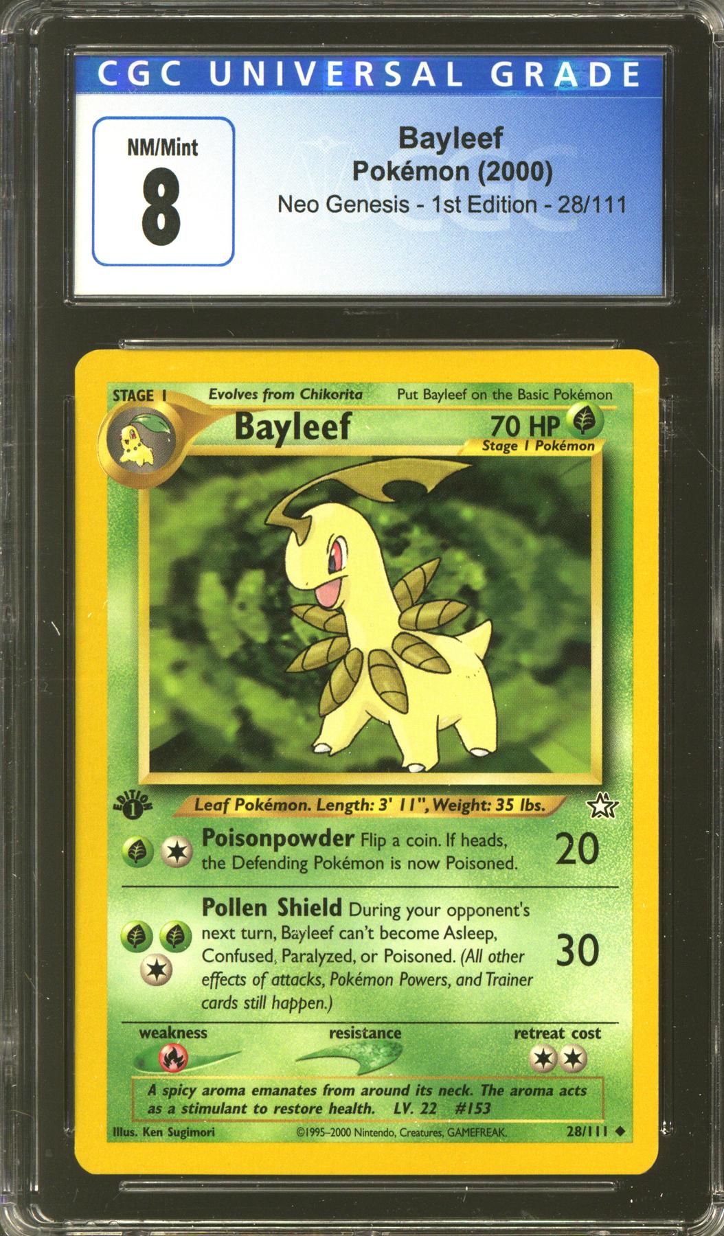 Pokemon Neo Genesis 1st Edition Bayleef 28/111 CGC 8 subs