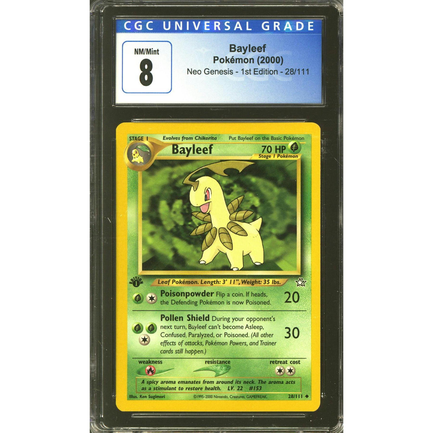 Pokemon Neo Genesis 1st Edition Bayleef 28/111 CGC 8 subs