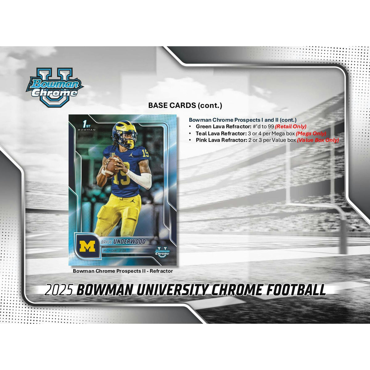 2025 Bowman University Chrome Football Blaster 40-Box Case