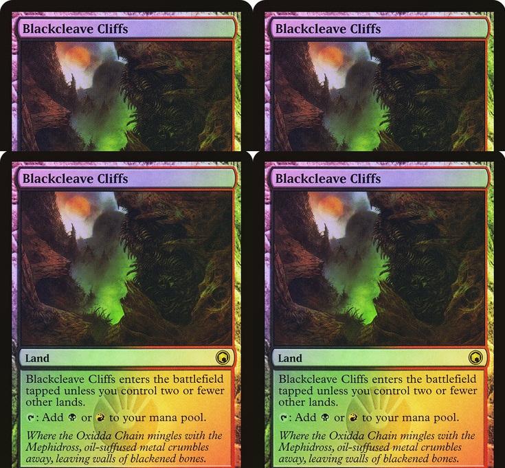 Magic the Gathering Scars of Mirrodin FOIL PLAYSET 4x Blackcleave Cliffs x4 LIGHTLY PLAYED LP