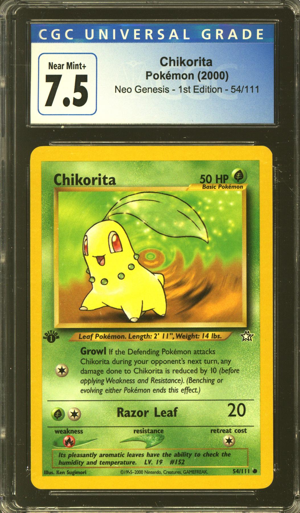 Pokemon Neo Genesis 1st Edition Chikorita 54/111 CGC 7.5 subs