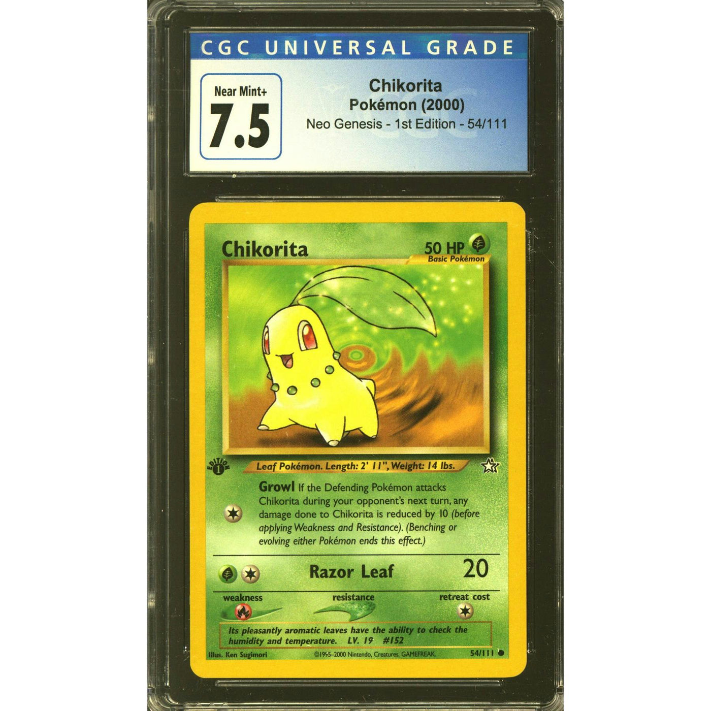 Pokemon Neo Genesis 1st Edition Chikorita 54/111 CGC 7.5 subs