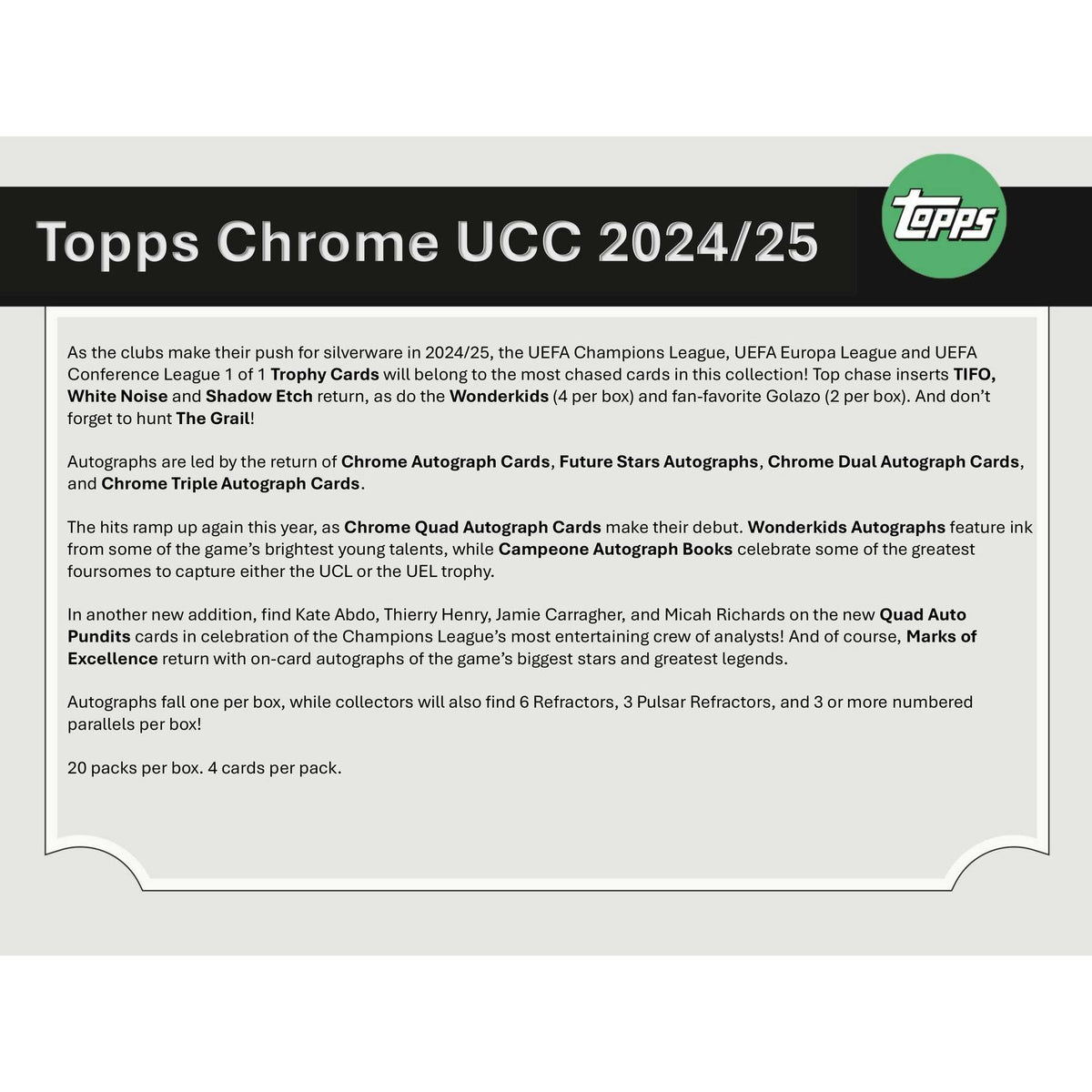 2024/25 Topps Chrome UEFA Club Competitions Soccer Hobby 12-Box Case
