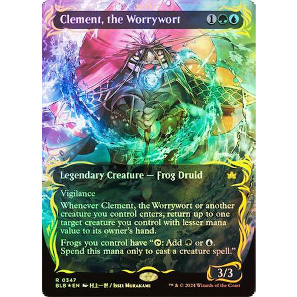 Magic the Gathering Bloomburrow BORDERLESS RAISED FOIL Clement, the Worrywort NEAR MINT NM