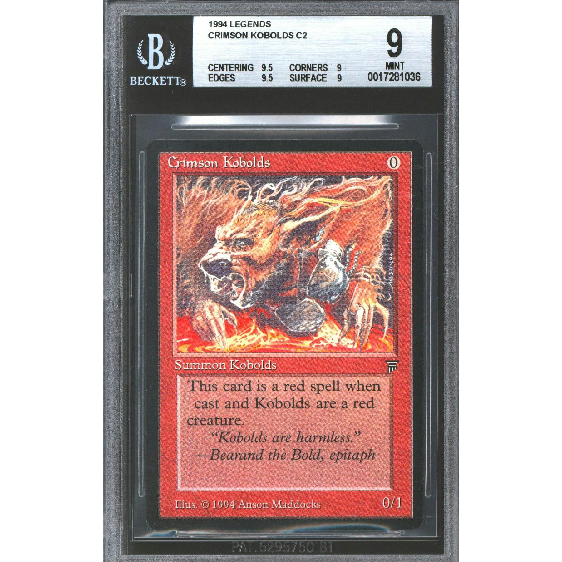Magic the Gathering Legends Crimson Kobolds BGS 9 (9.5, 9, 9.5, 9) NEAR MINT NM