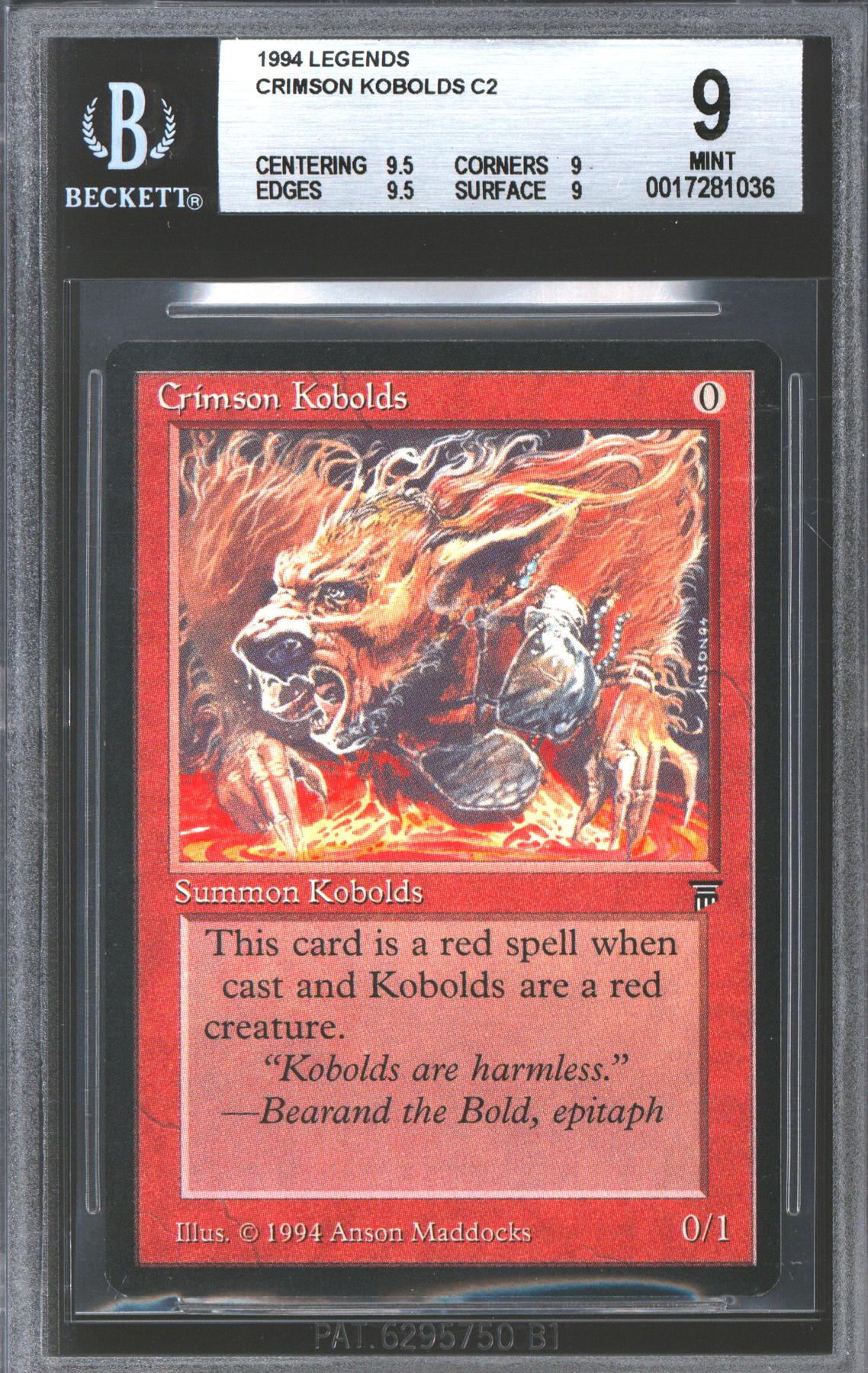Magic the Gathering Legends Crimson Kobolds BGS 9 (9.5, 9, 9.5, 9) NEAR MINT NM