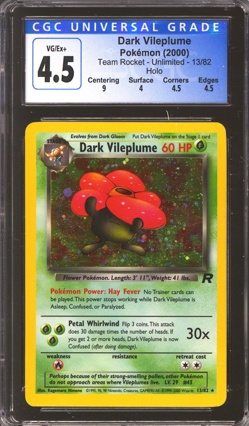Pokemon Team Rocket Dark Vileplume 13/82 CGC 4 subs
