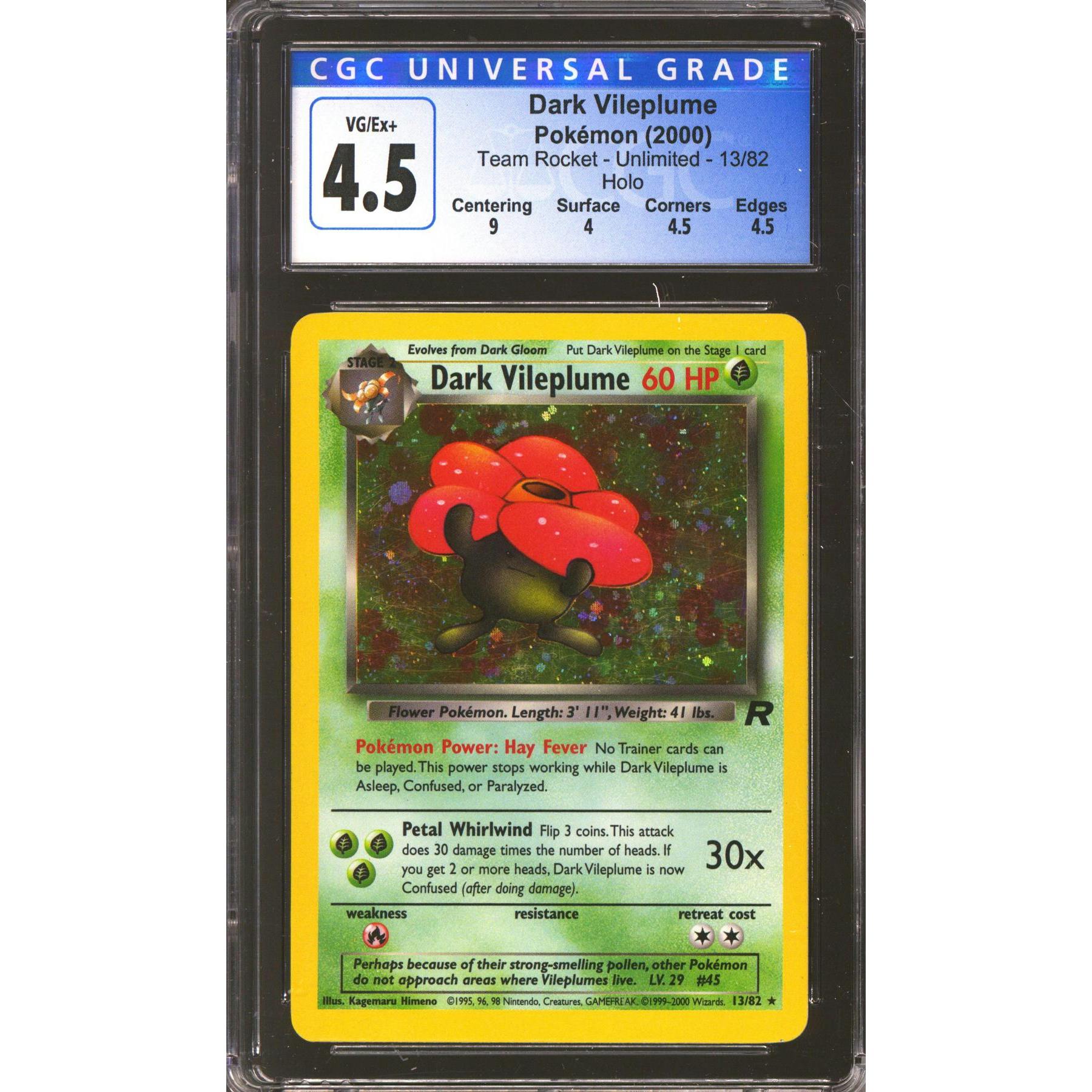 Pokemon Team Rocket Dark Vileplume 13/82 CGC 4 subs