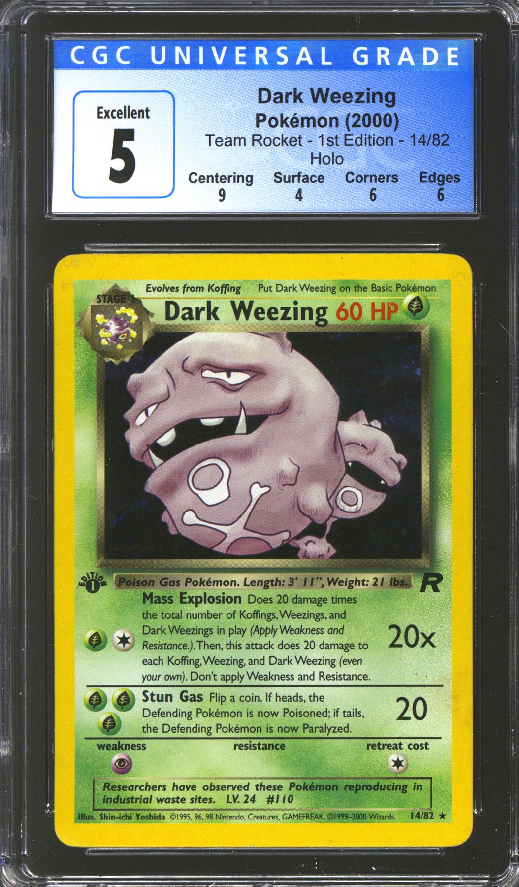 Pokemon Team Rocket 1st Edition Dark Weezing 14/82 CGC 5 subs