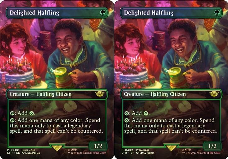 Magic the Gathering LOTR BORDERLESS FOIL 2x Delighted Halfling 402 x2 NEAR MINT NM