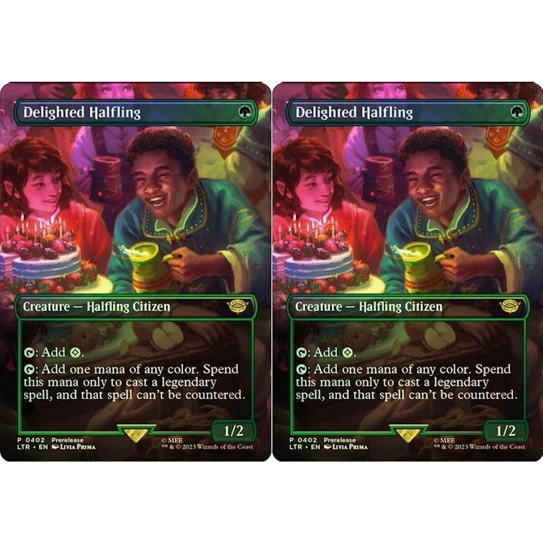 Magic the Gathering LOTR BORDERLESS FOIL 2x Delighted Halfling 402 x2 NEAR MINT NM