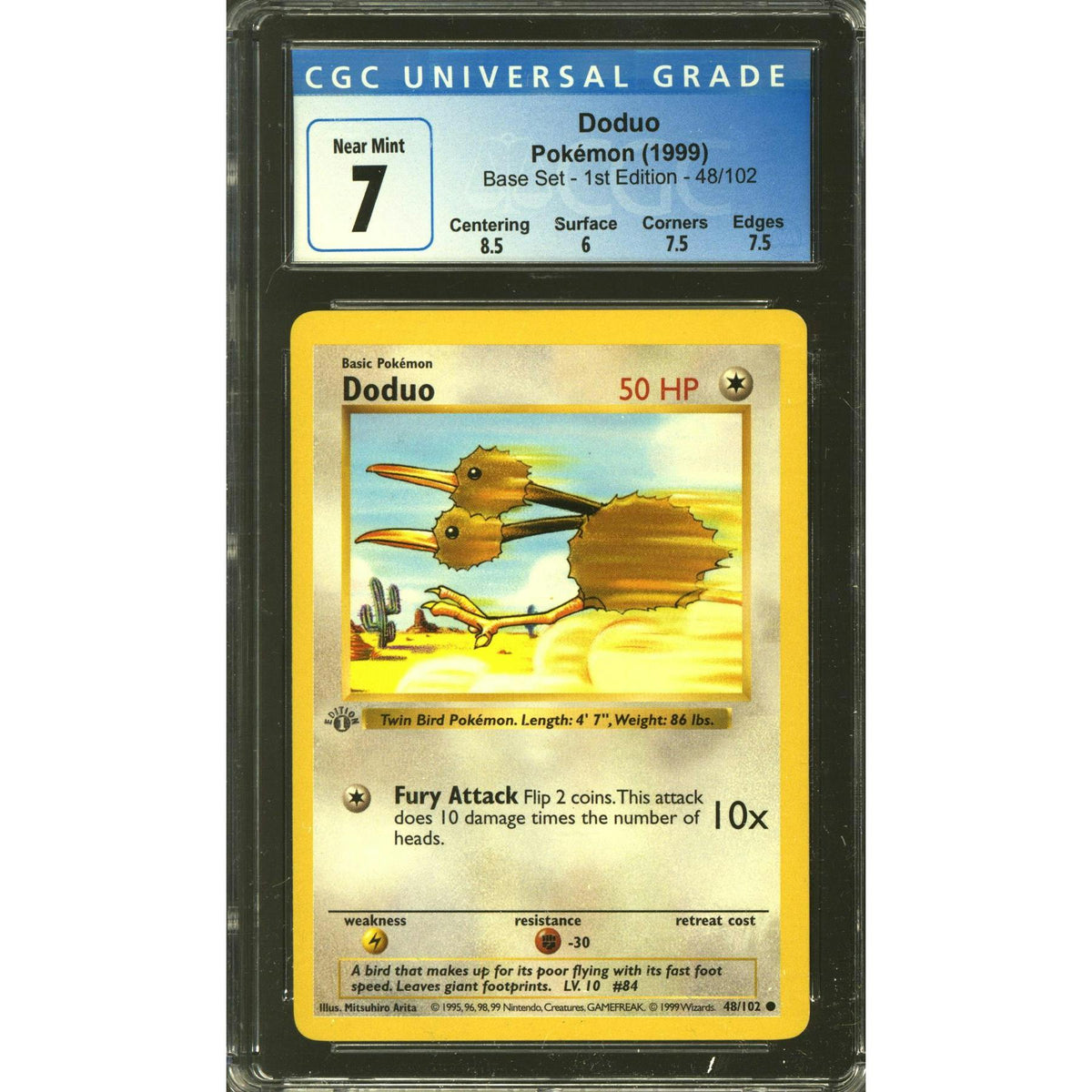 Pokemon Base Set 1st Edition Shadowless Doduo 48/102 CGC 7 subs